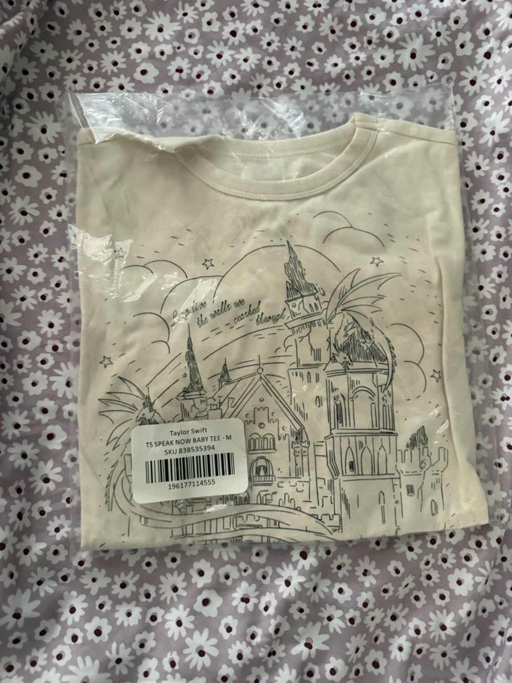 Taylor Swift Cream Graphic Tee with Black Speak Now Illustration